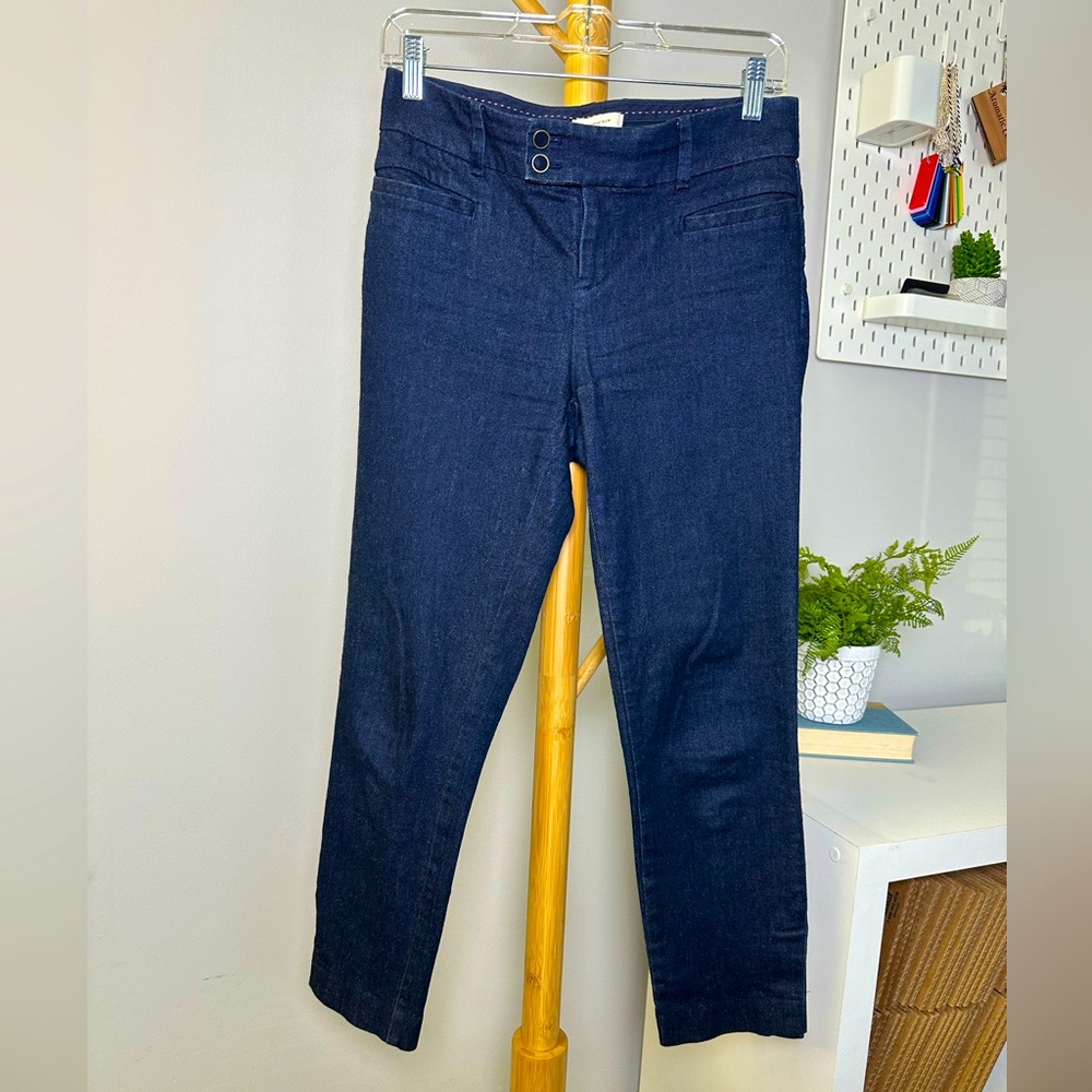 Anthropologie Essential Slim Denim Crop Trouser Dark Blue Jean Mid Rise Size 2 - Picture 5 of 11